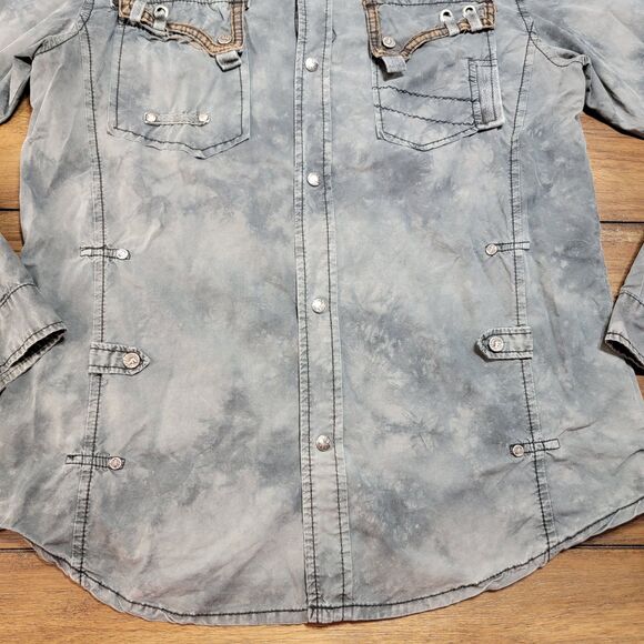 Focus U.S.A. Jeans Inc. Full Metal Snap LS Dark Grey Shirt - Size Large - Picture 3 of 11